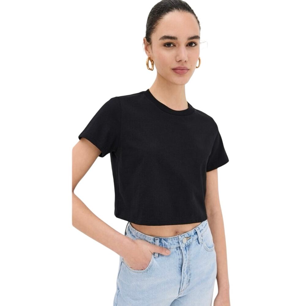REFORMATION Cropped Classic Crew Tee in Black